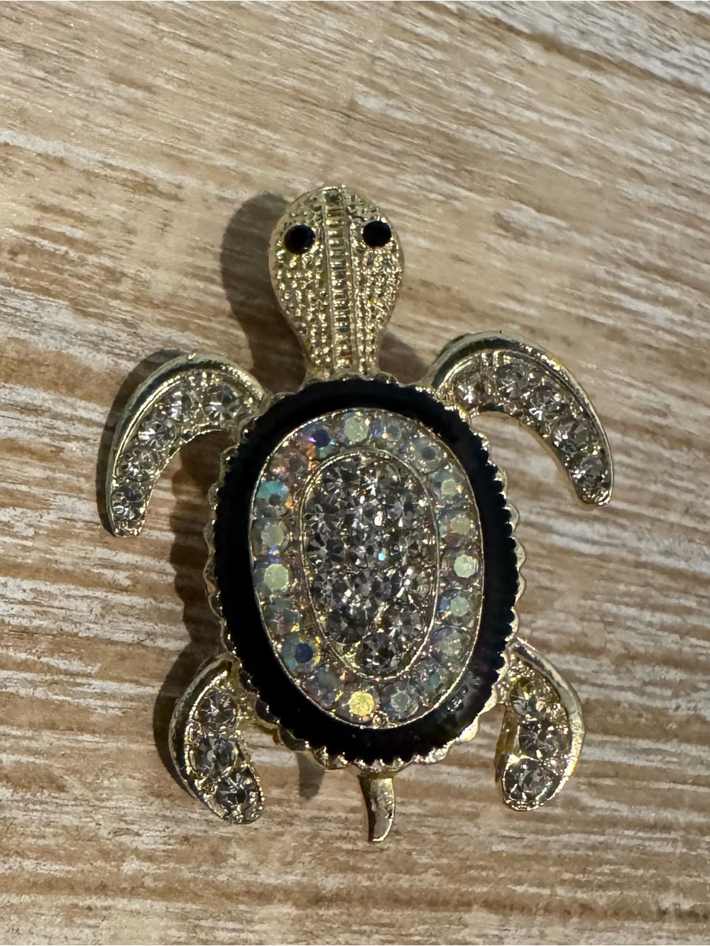 Gold-tone Sparkling Turtle Pin Brooch